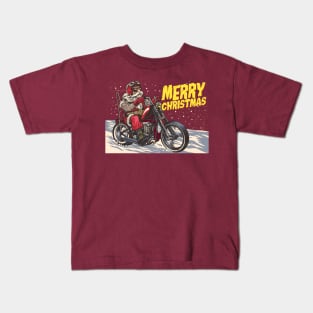 Hand drawn santa claus riding a chopper Kids T-Shirt